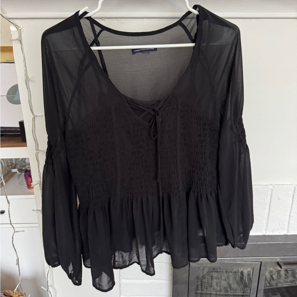 American Eagle Black Sheer Women's Top